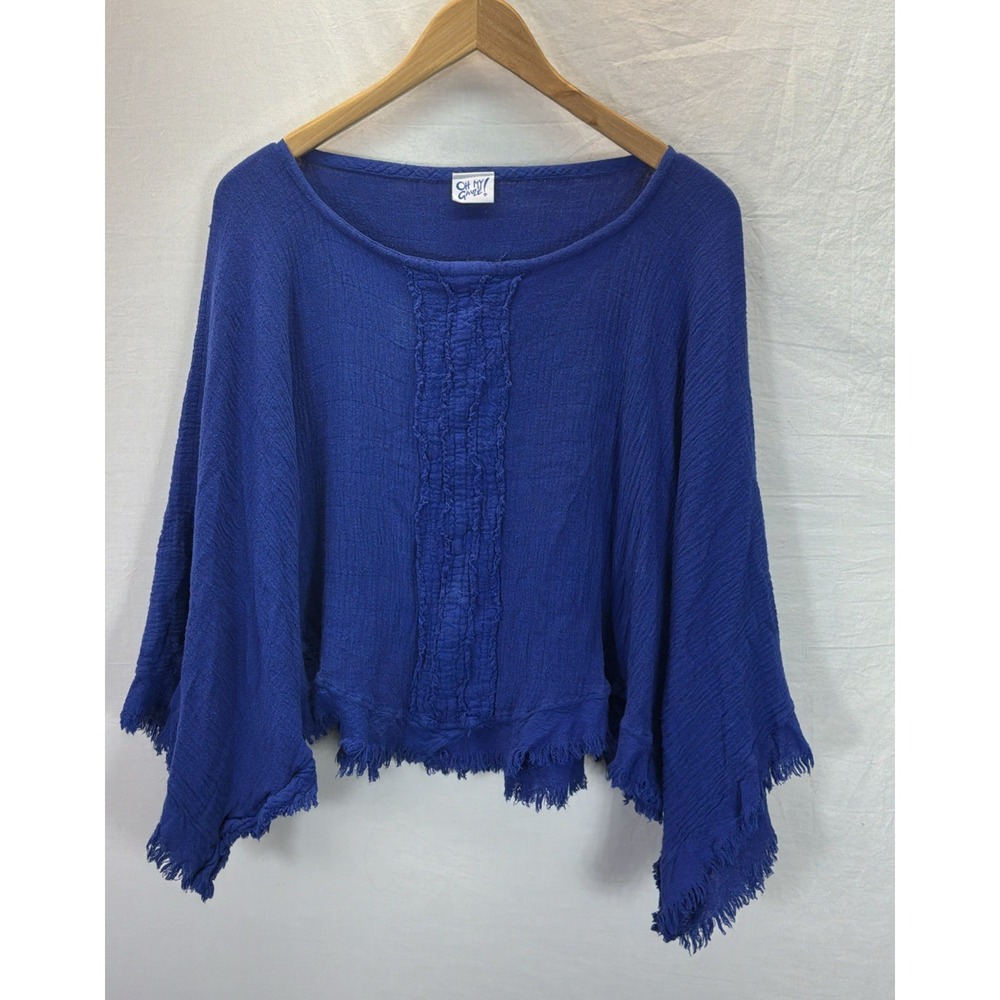 Oh My Gauze Cotton Oversized Poncho fringed Top OS Fan Lagoon royal blue